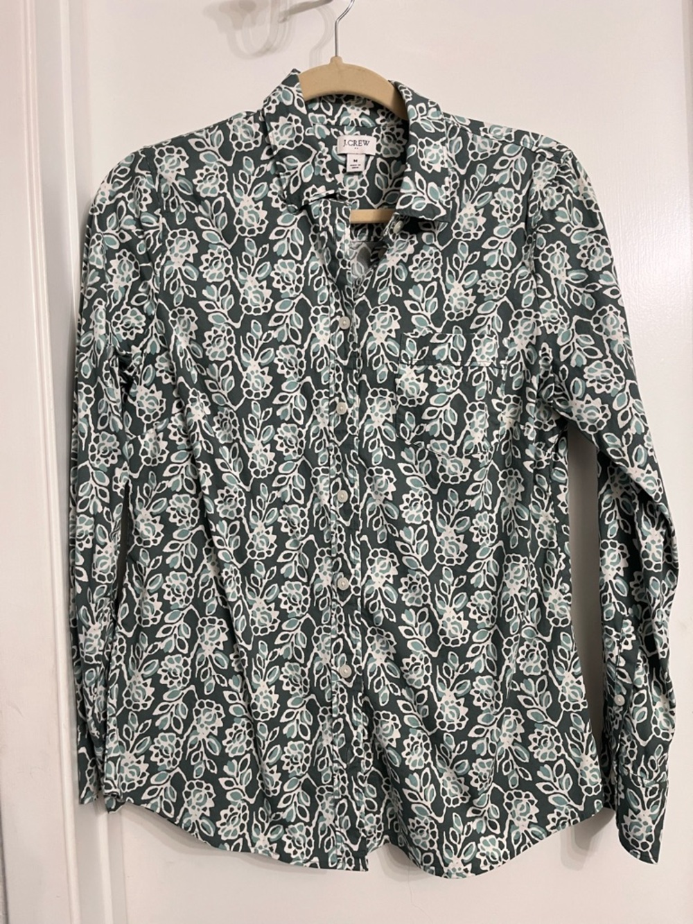 J. Crew Teal and White Floral Button-Down Shirt